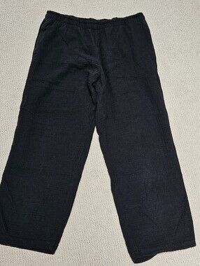 Coldwater Creek Black 100% Cotton Double Gauze Wide Leg Pull-On Pants Women Larg